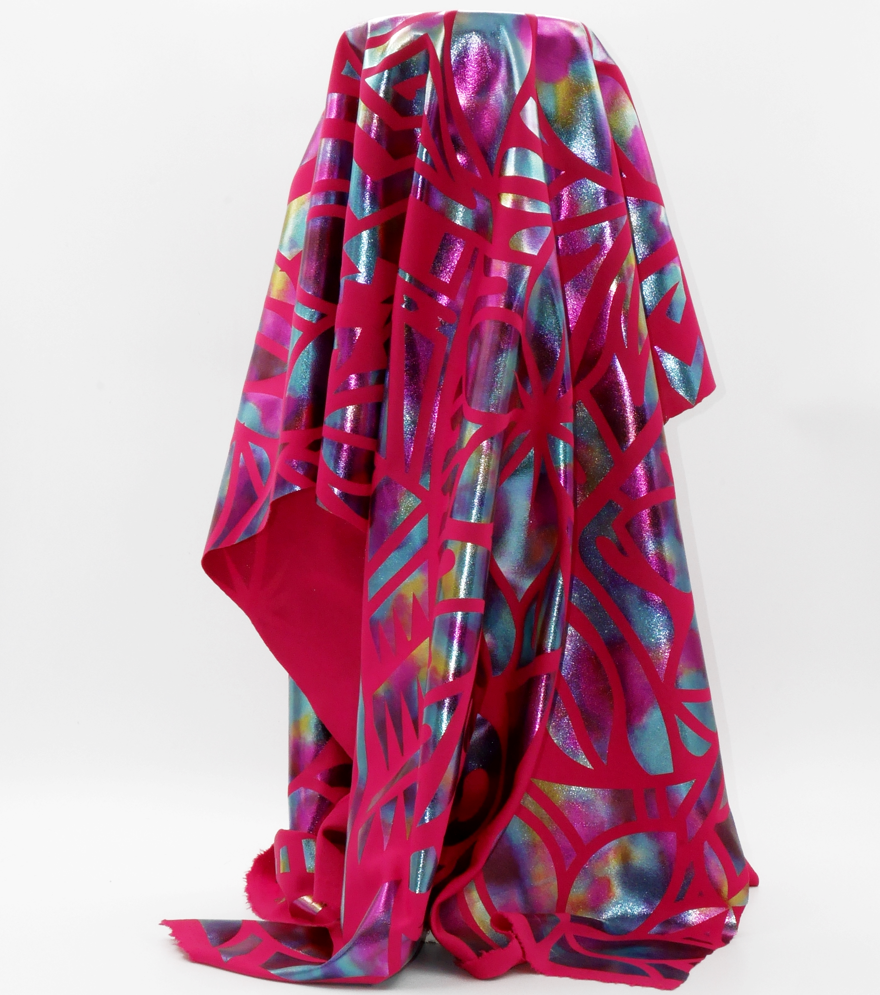 Stretch Polyester Pacific Print $12.00p/m Design #7 - Pink Rainbow
