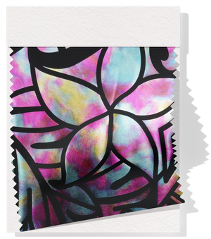 Stretch Polyester Pacific Print $12.00p/m Design #7 - Black Rainbow