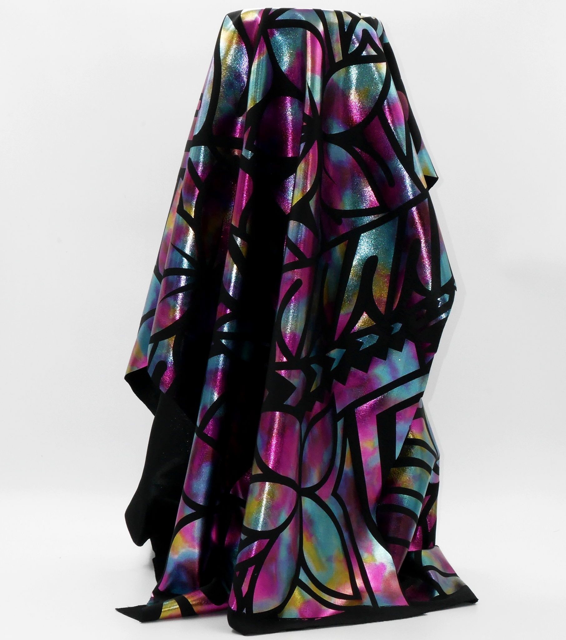 Stretch Polyester Pacific Print $12.00p/m Design #7 - Black Rainbow
