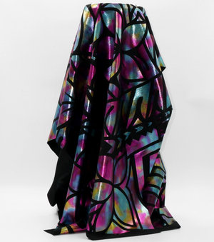 Stretch Polyester Pacific Print $12.00p/m Design #7 - Black Rainbow