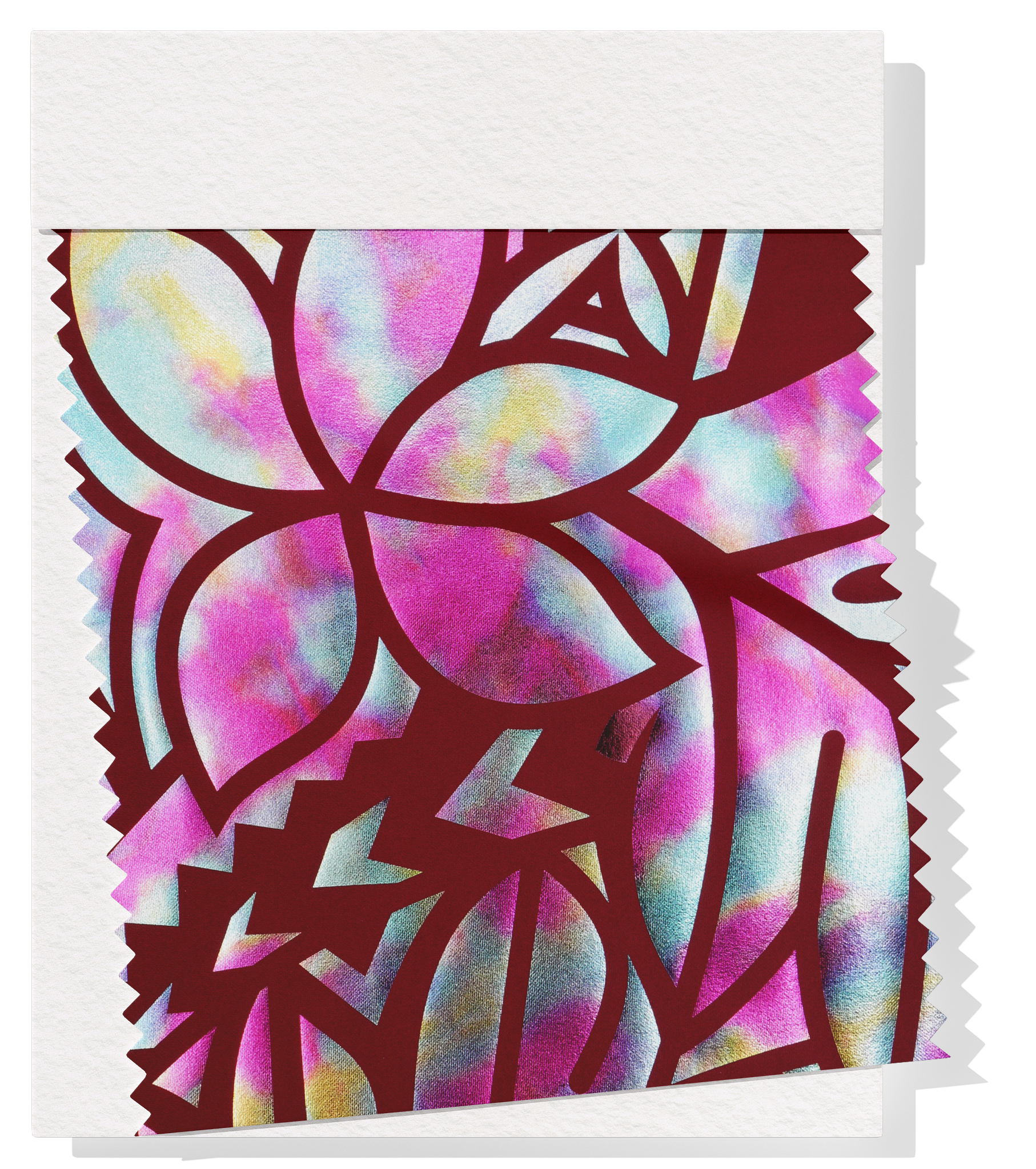 Stretch Polyester Pacific Print $12.00p/m Design #7 - Maroon Rainbow