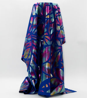 Stretch Polyester Pacific Print $12.00p/m Design #7 - Royal Blue Rainbow
