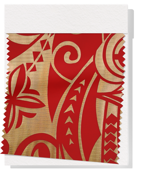 Stretch Polyester Pacific Print $12.00p/m Design #9  - Red & Gold