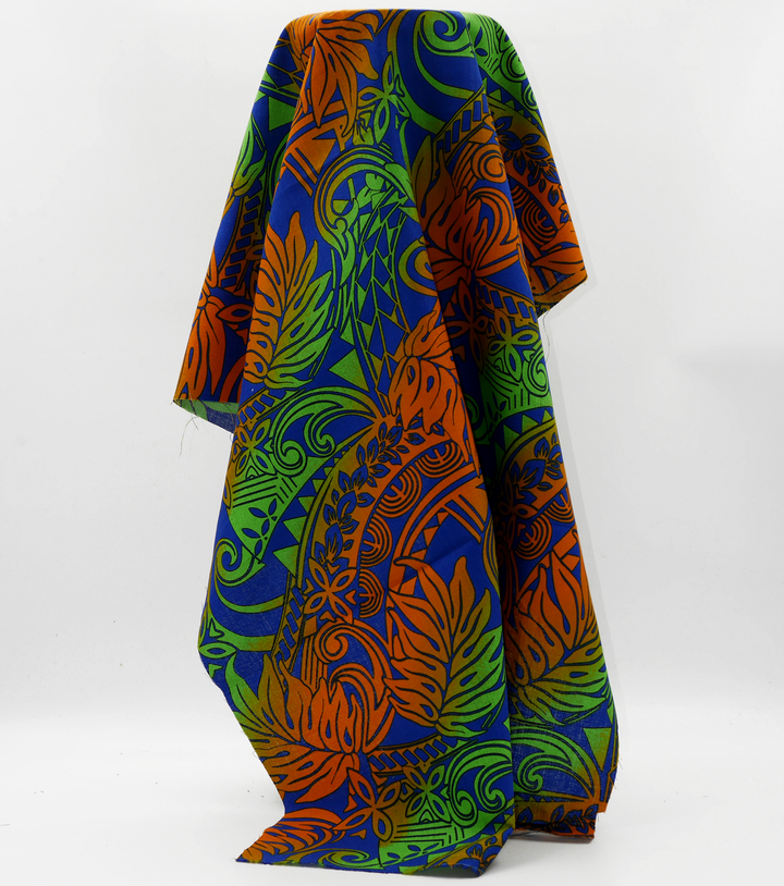 Cotton Dobby Pacific Print $10.00p/m - Design # 1  Royal, Orange & Green