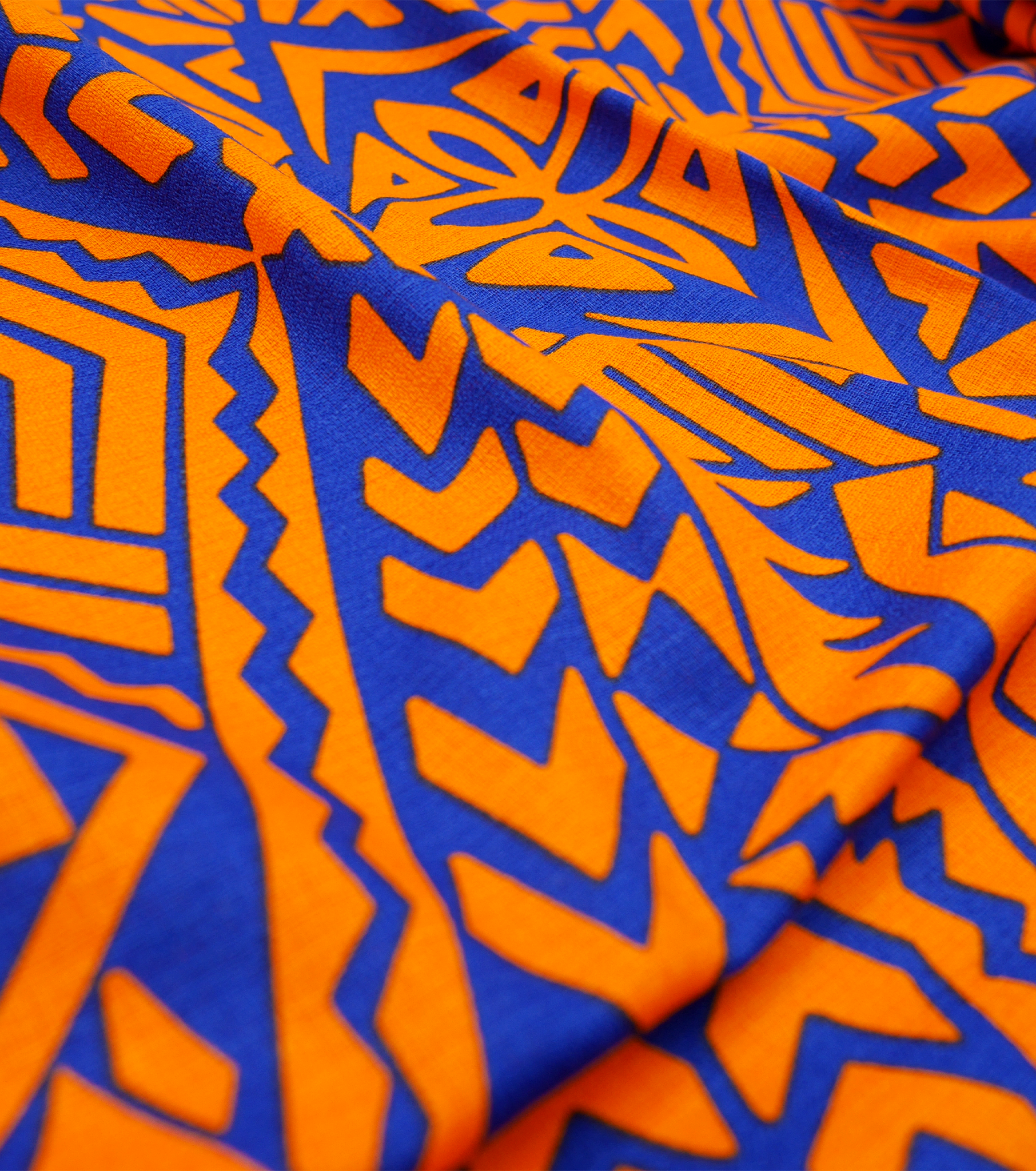 Cotton Dobby Pacific Print $9.00p/m - Design # 4 Orange & Royal Blue
