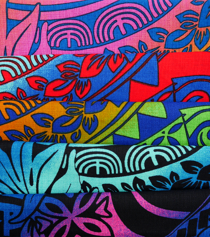 Cotton Dobby Pacific Print $10.00p/m - Design # 1 Aqua, Royal & Red