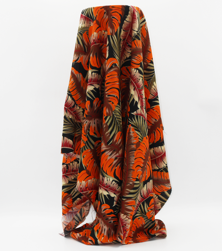 Pacific Printed Rayon $8.00p/m - Orange, Red & Black