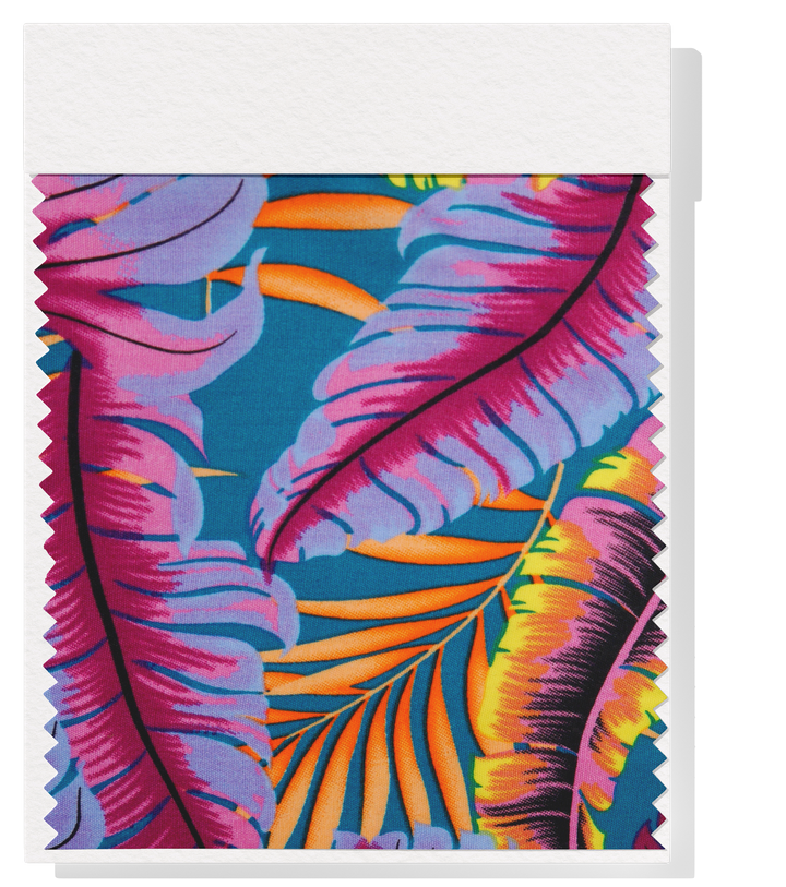 Pacific Printed Rayon $8.00p/m - Teal, Purple & Orange