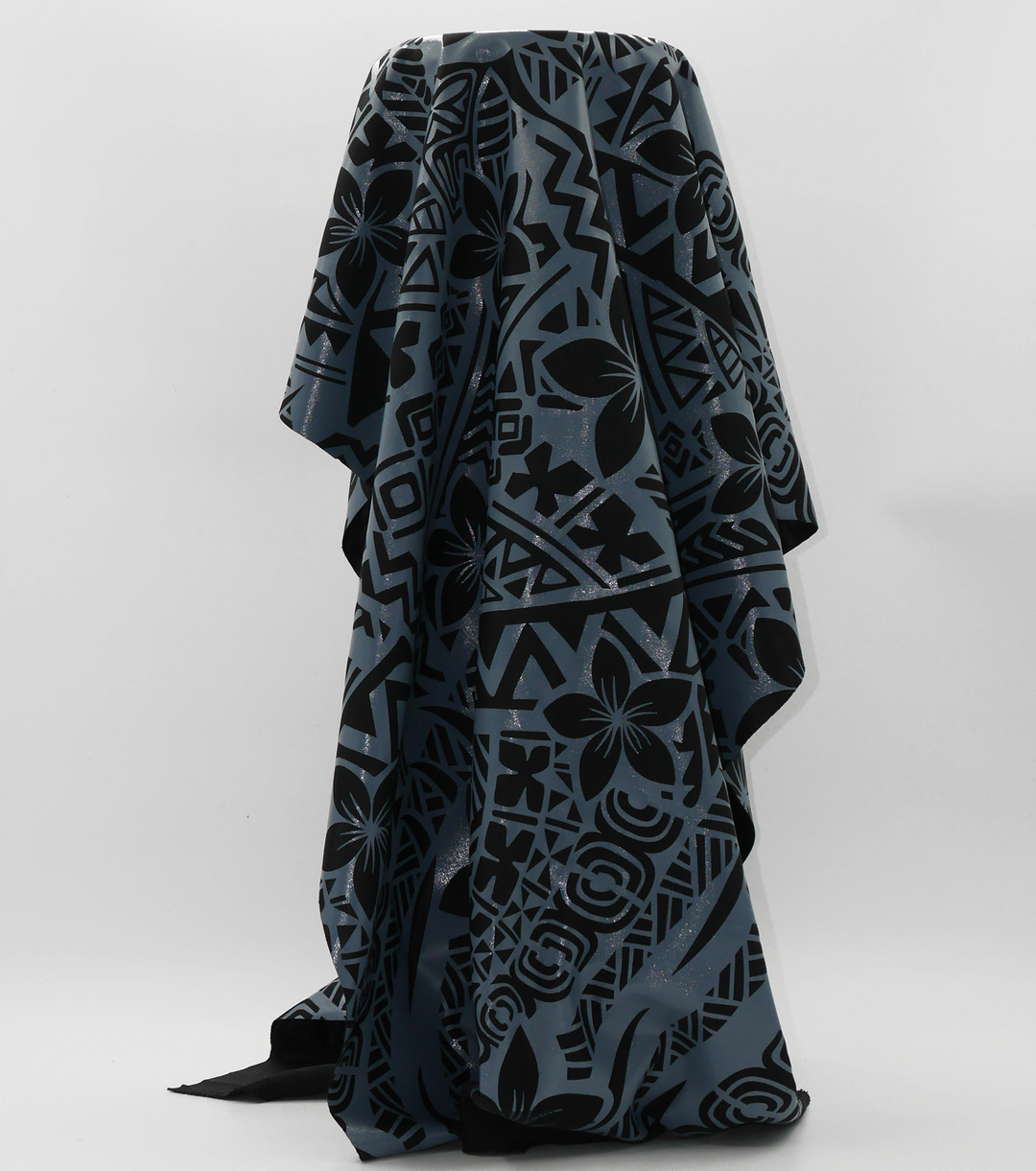 Stretch Polyester Pacific Print $12.00p/m Design #4 - Black & Silver