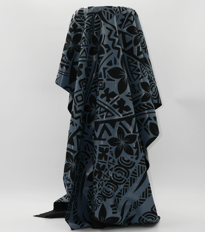 Stretch Polyester Pacific Print $12.00p/m Design #4 - Black & Silver