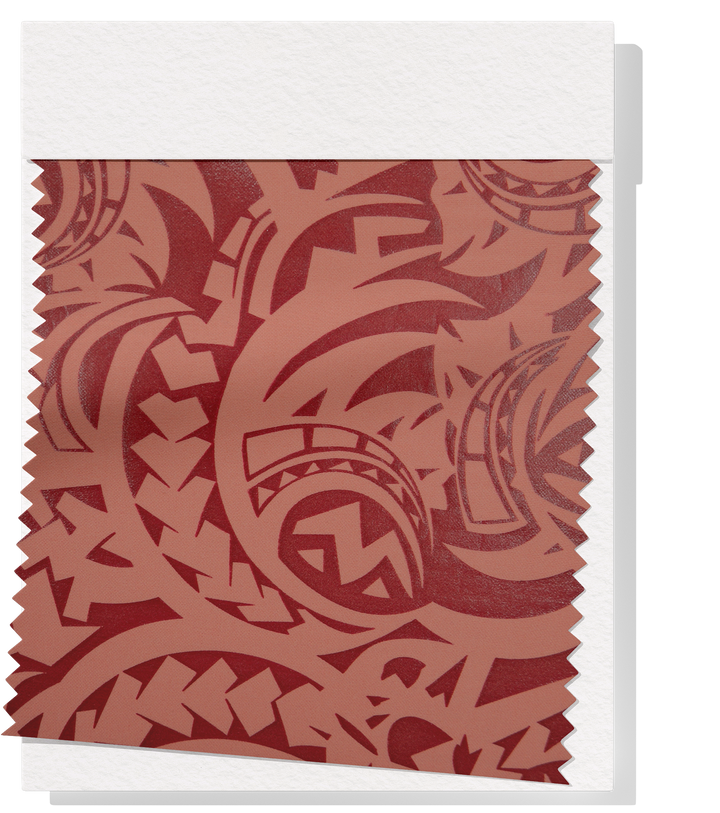 Stretch Polyester Pacific Print $12.00p/m Design #5 - Peach & Burgundy