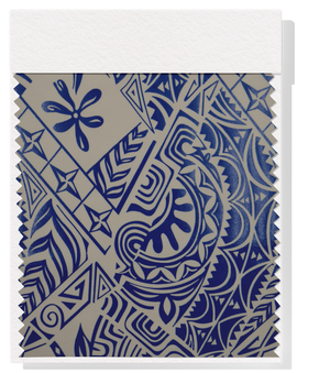 Stretch Polyester Pacific Print $12.00p/m Design #6 - Royal & Cream