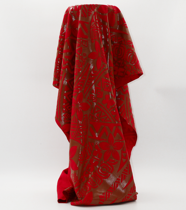Stretch Polyester Pacific Print $12.00p/m Design #4 - Red & Bronze