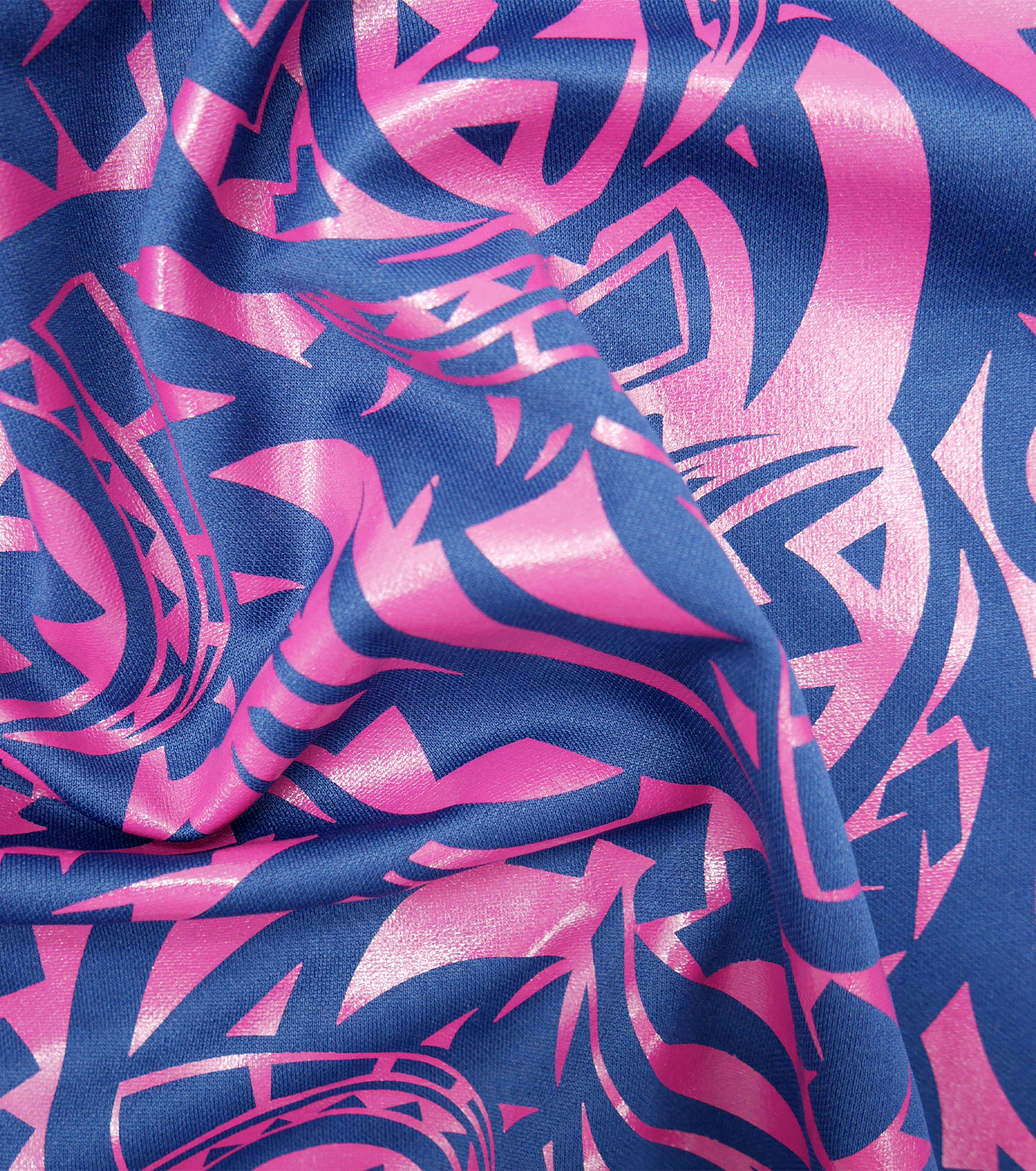 Stretch Polyester Pacific Print $12.00p/m Design #5 - Royal & Magenta