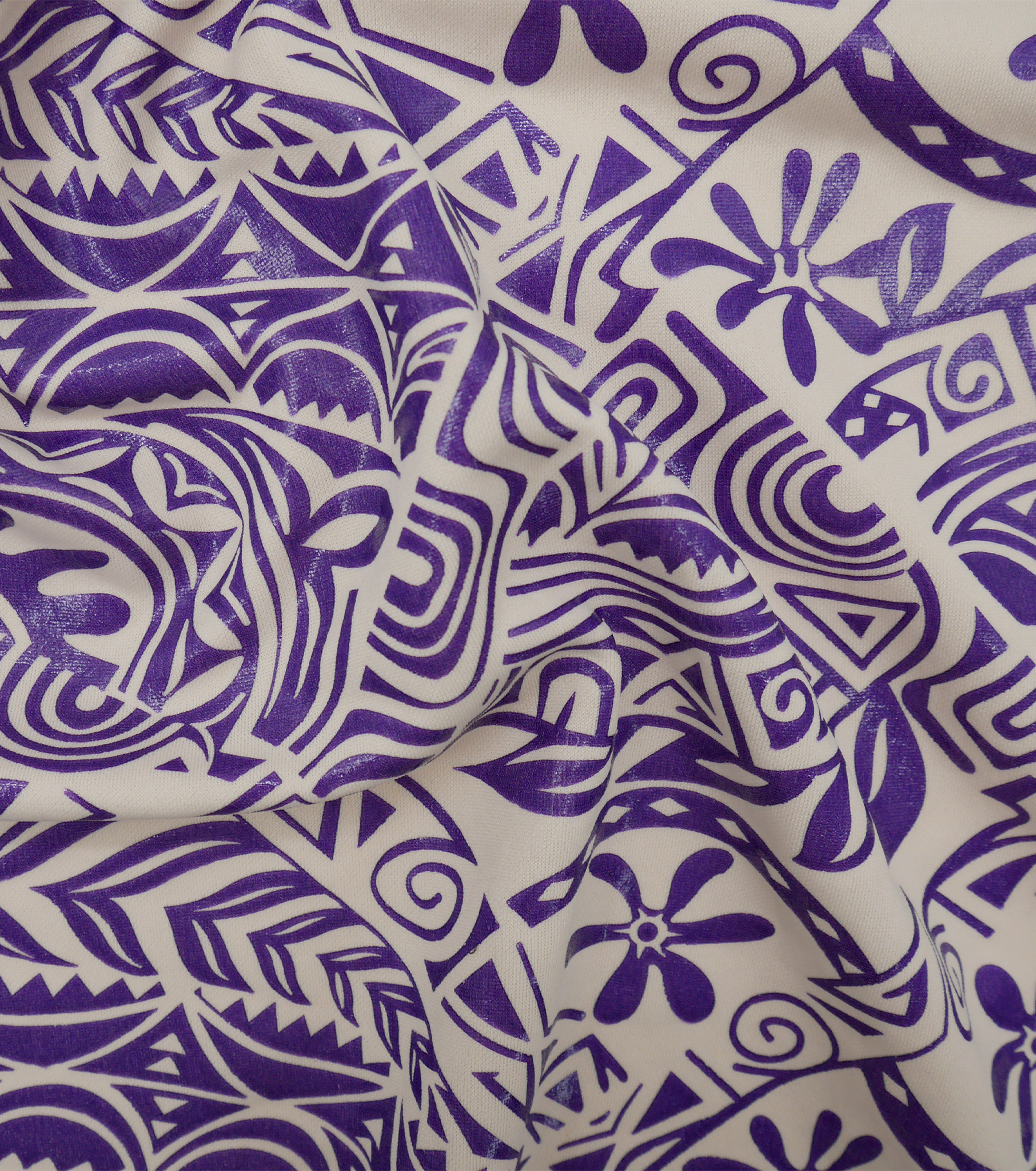 Stretch Polyester Pacific Print $12.00p/m Design #6 - Purple & Cream
