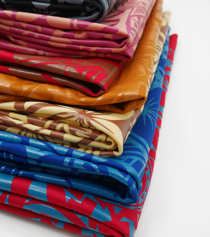 Stretch Polyester Pacific Print $12.00p/m Design #4 - Red & Bronze