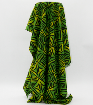 Stretch Polyester Pacific Print $12.00p/m Design #11  - Green, Yellow & Black