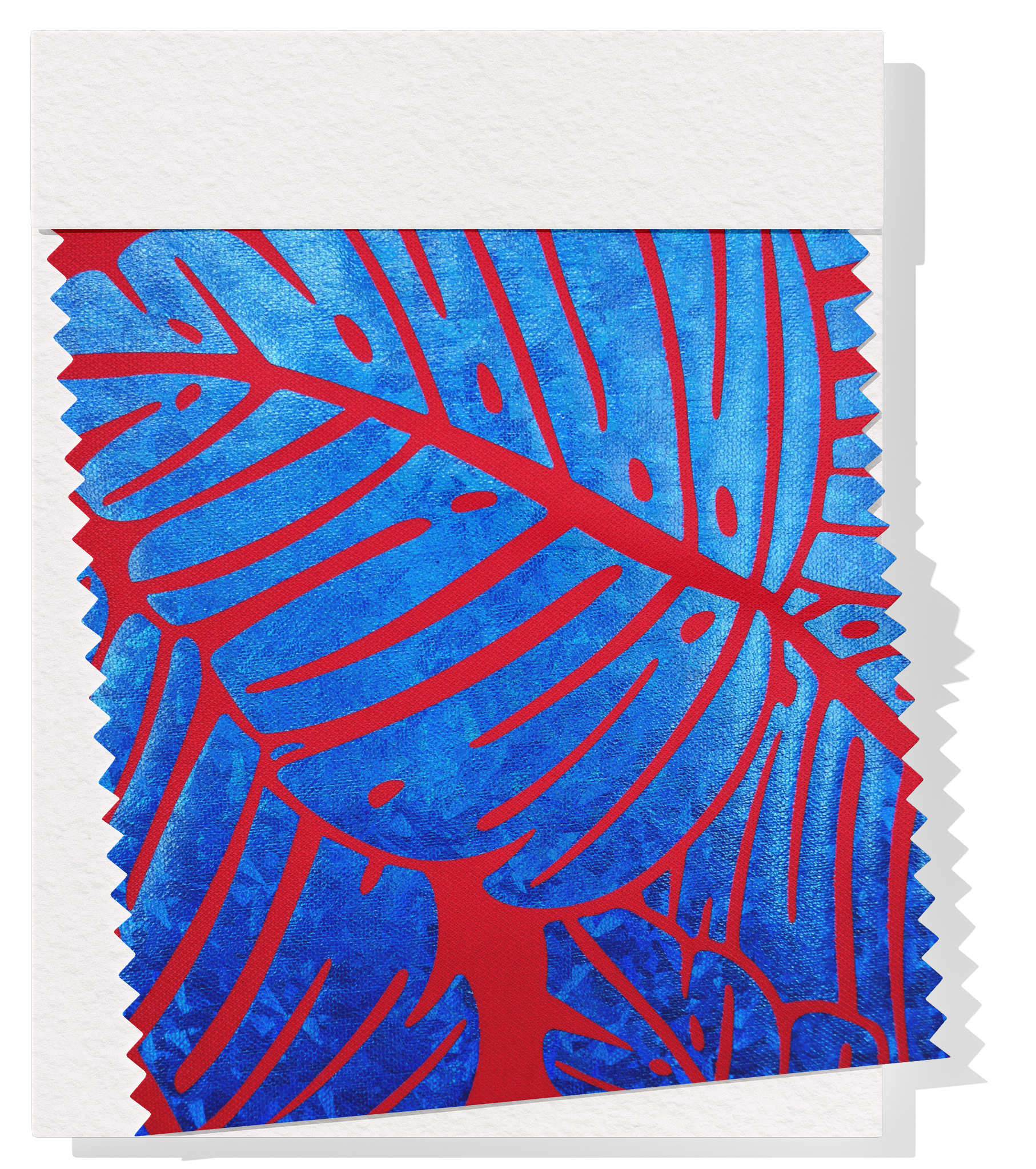 Stretch Polyester Pacific Print $12.00p/m Design #10 - Red & Blue Leaf Design