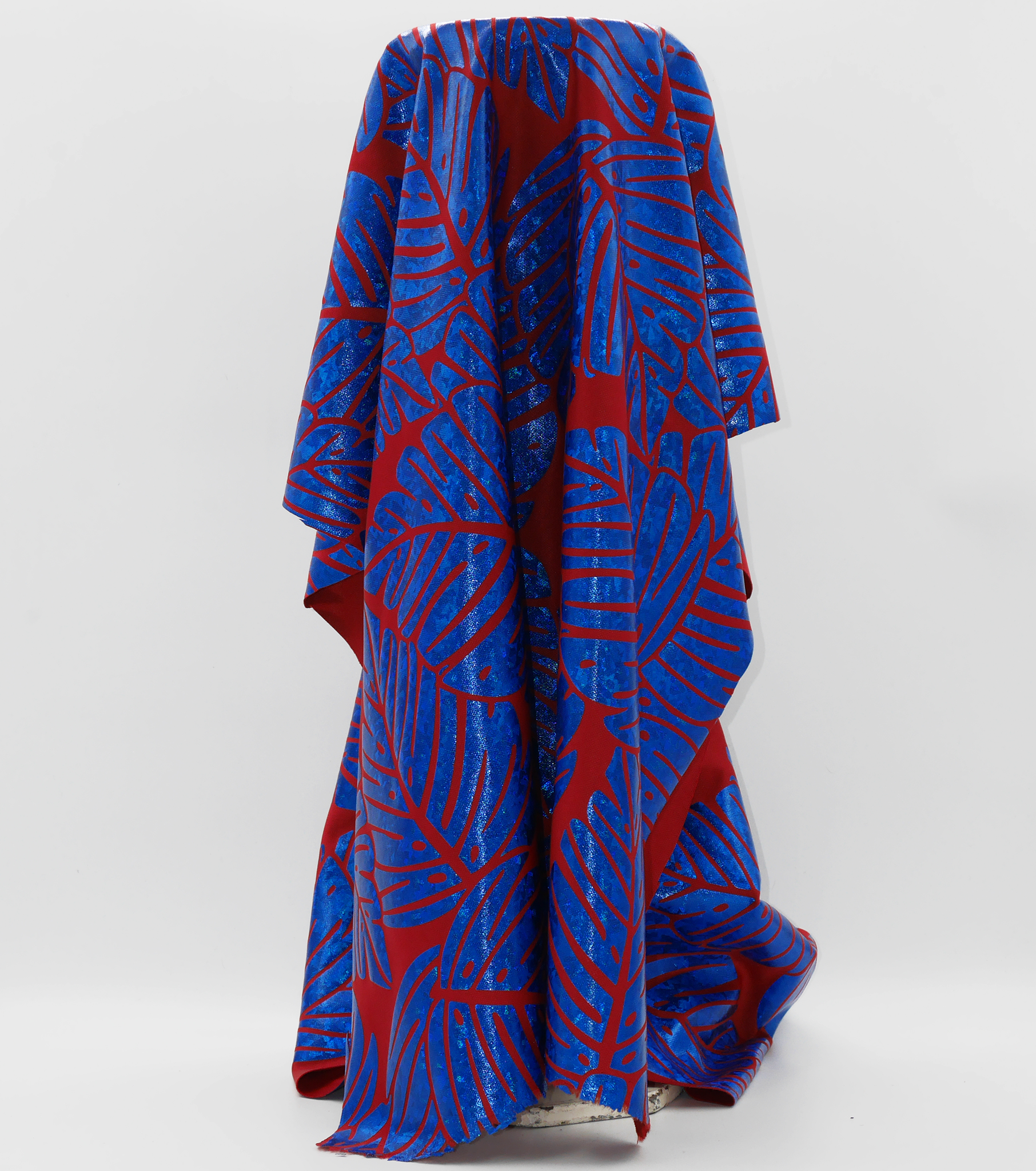 Stretch Polyester Pacific Print $12.00p/m Design #10 - Red & Blue Leaf Design