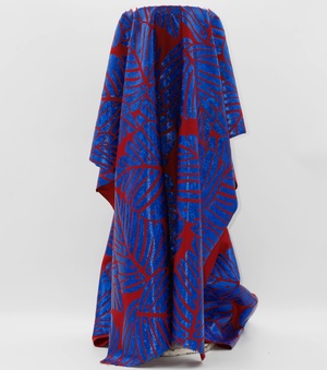 Stretch Polyester Pacific Print $12.00p/m Design #10 - Red & Blue Leaf Design
