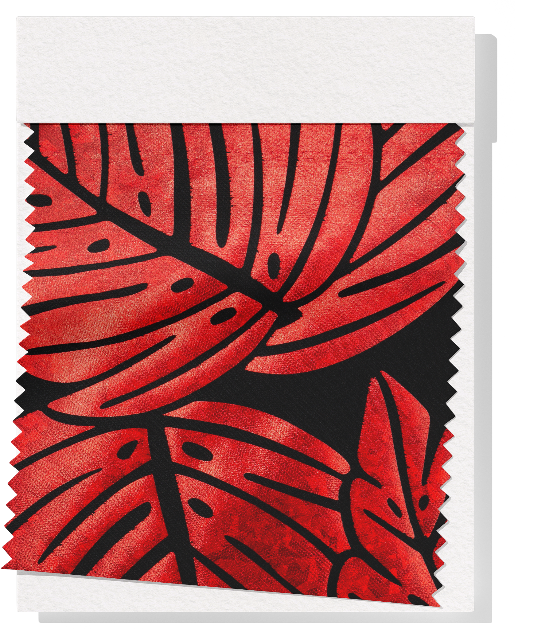 Stretch Polyester Pacific Print $12.00p/m Design #10 - Black & Red Leaf Design