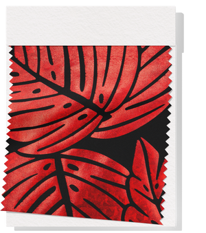 Stretch Polyester Pacific Print $12.00p/m Design #10 - Black & Red Leaf Design