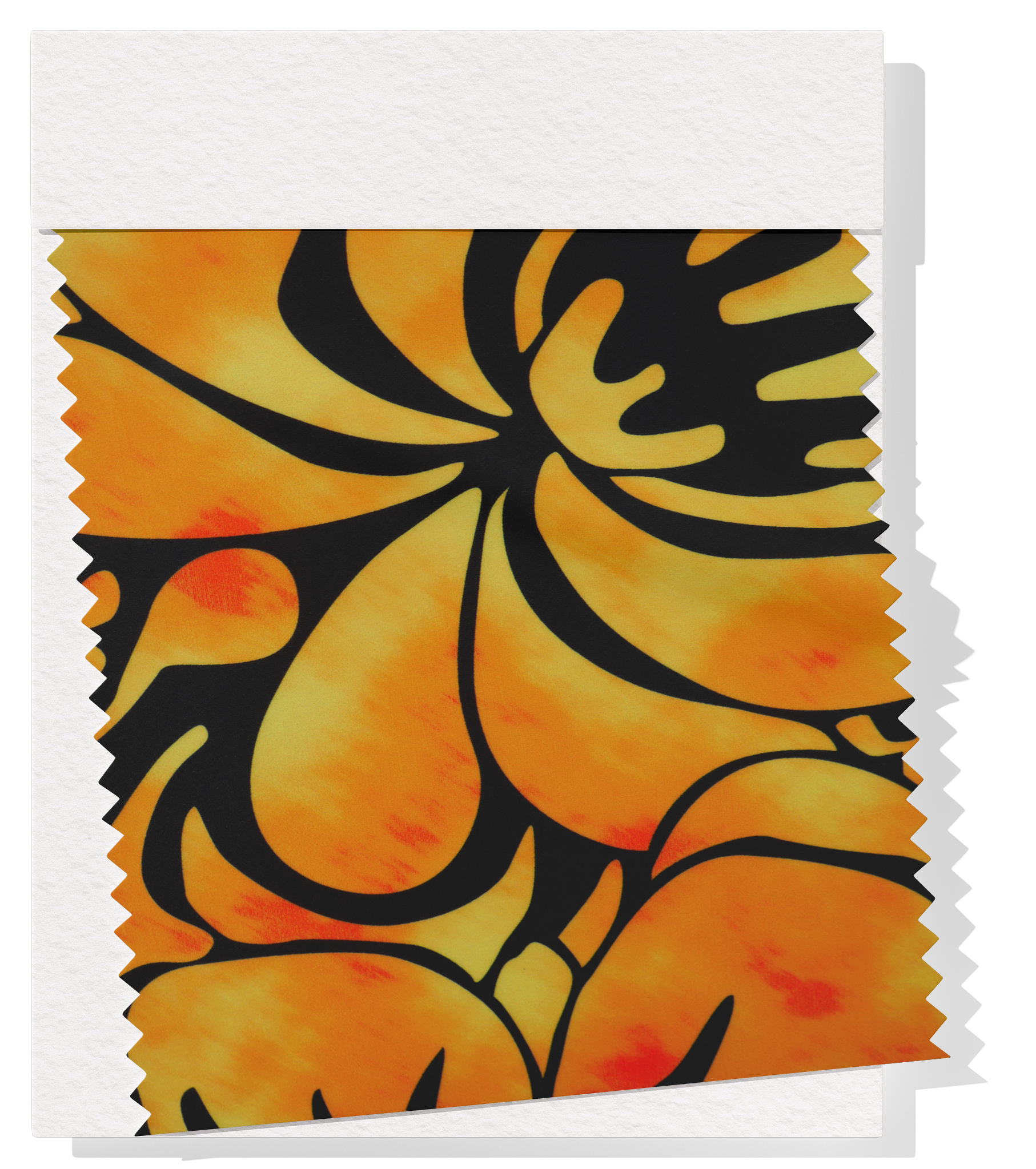 Stretch Polyester Pacific Screen Print $12.00p/m - Yellow, Orange & Black