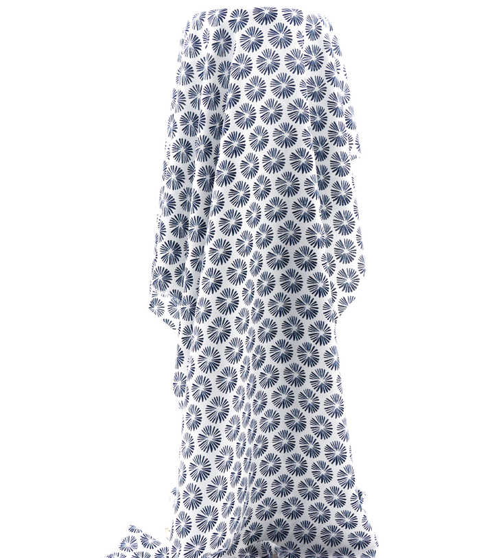 Printed Polyester Chiffon $10.00p/m - White w/ navy flowers