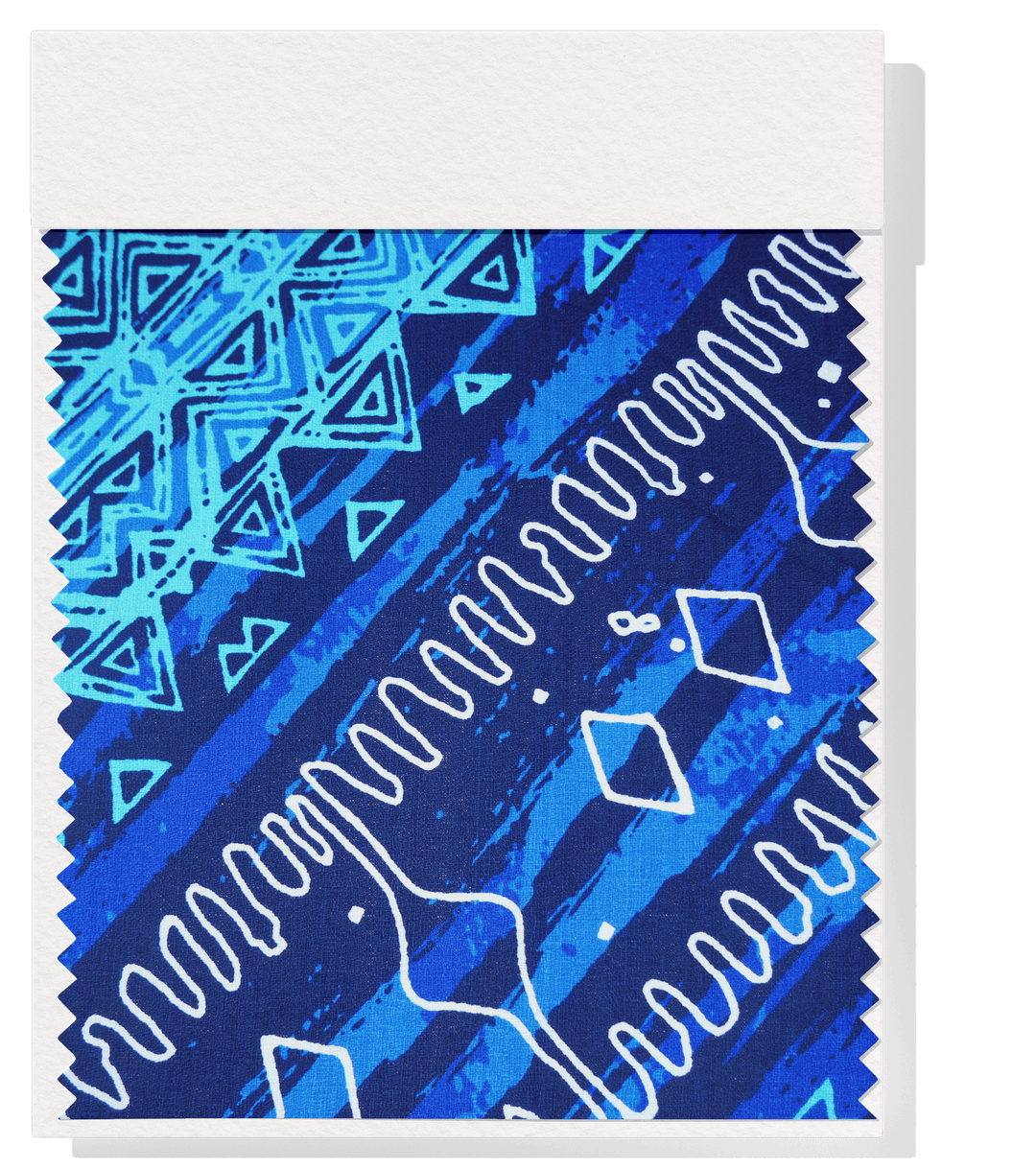 Cotton Dobby Pacific Print $10.00p/m - Design  5 Royal, Turquoise and White - The Fabric Shop
