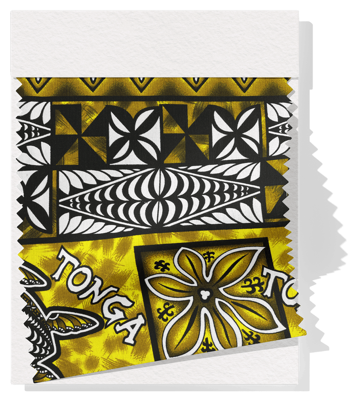 Cotton Dobby Pacific Tongan Print $10.00p/m - Design 1 Yellow - The Fabric Shop