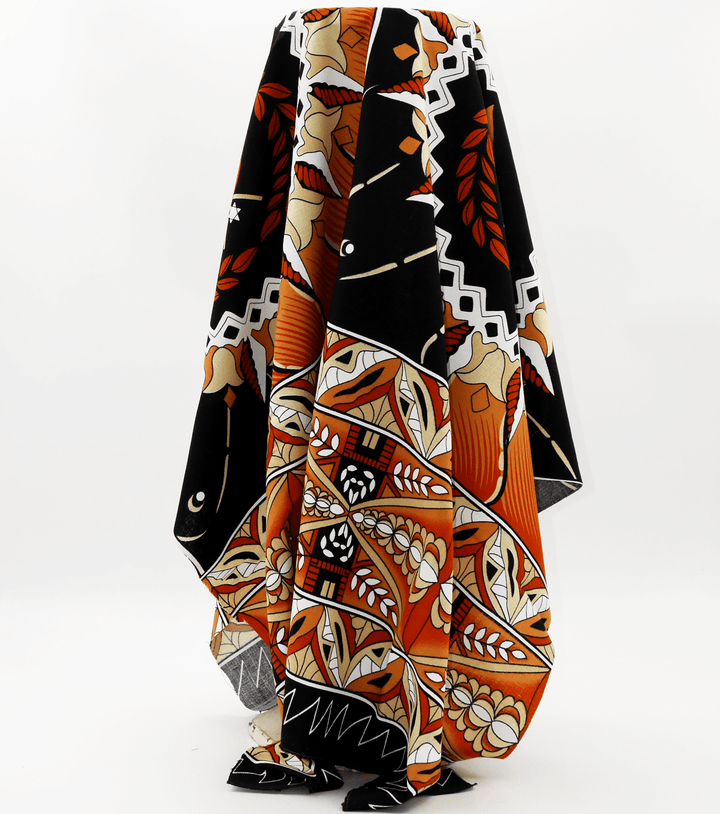 Cotton Dobby Pacific Tongan Print $10.00p/m - Design 2 Black - The Fabric Shop