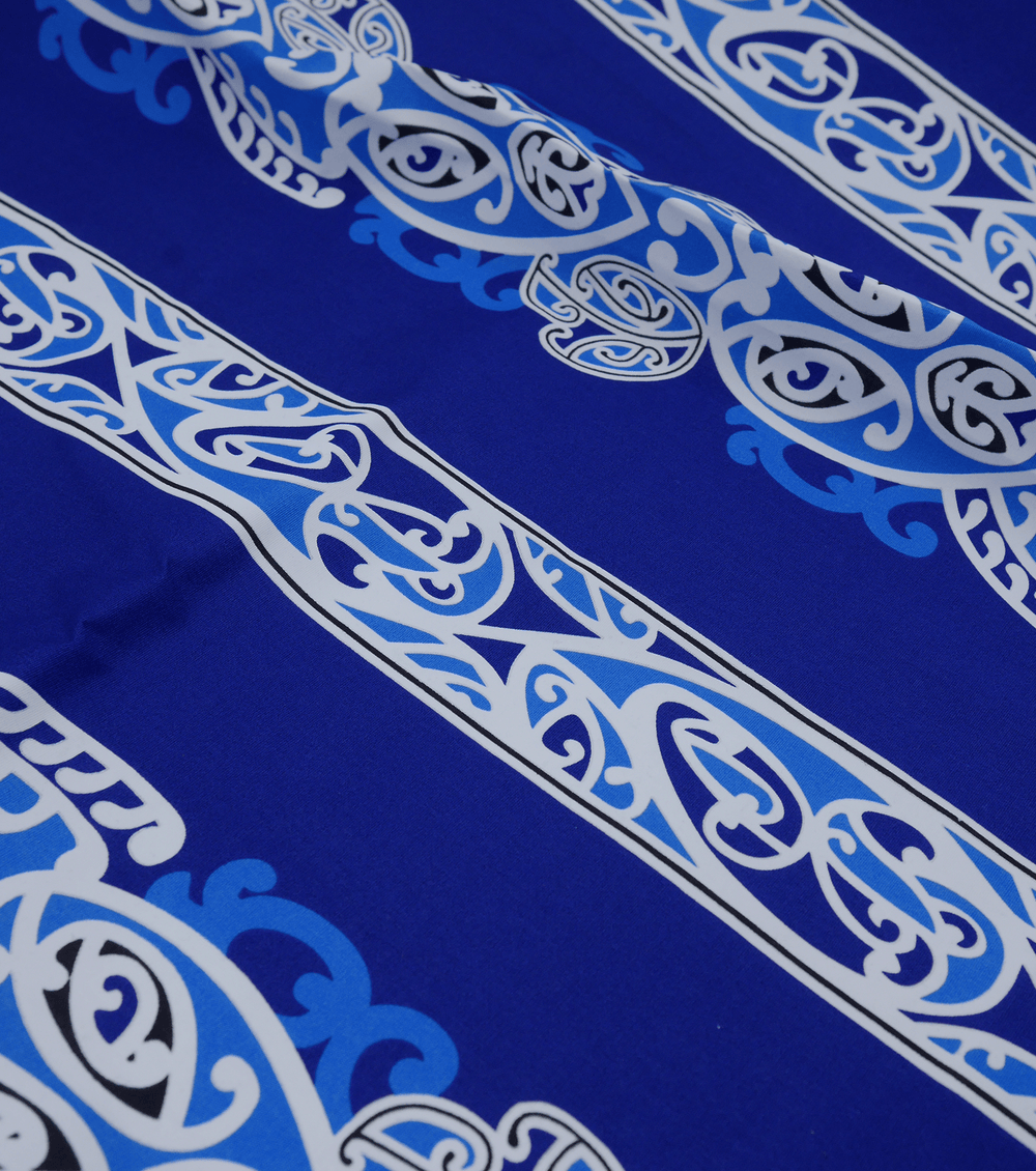 Cotton Maori Koru Design $10.00p/m - Royal Blue - The Fabric Shop