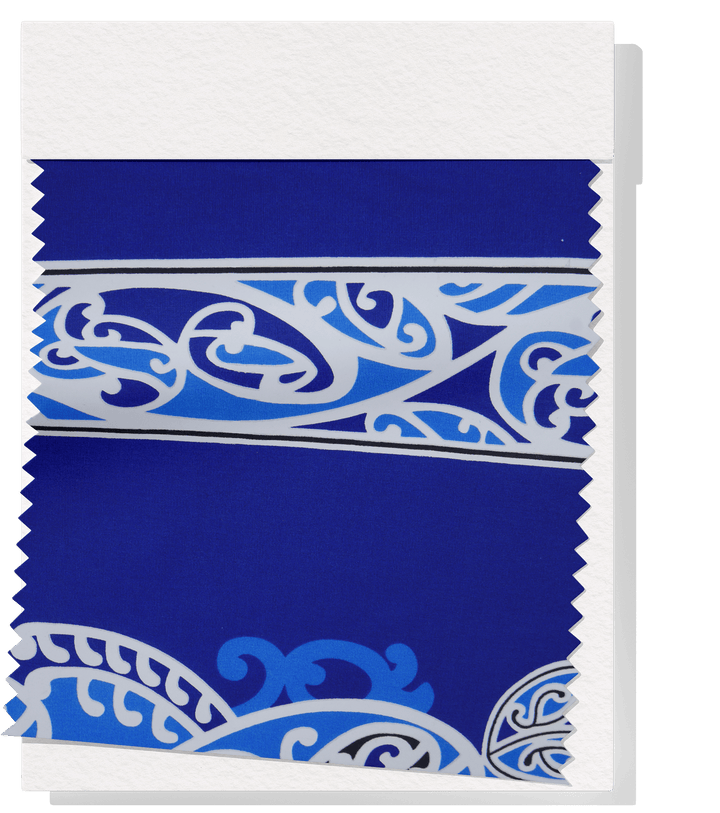 Cotton Maori Koru Design $10.00p/m - Royal Blue - The Fabric Shop