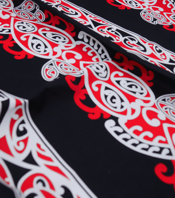 Cotton Maori Koru Design $8.00p/m - Black - The Fabric Shop