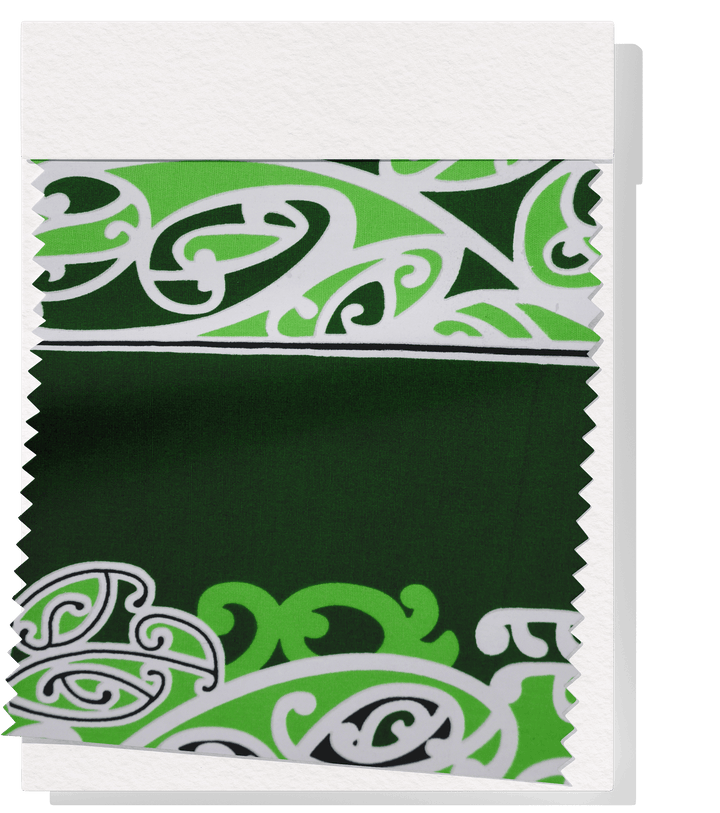 Cotton Maori Koru Design $8.00p/m - Green - The Fabric Shop