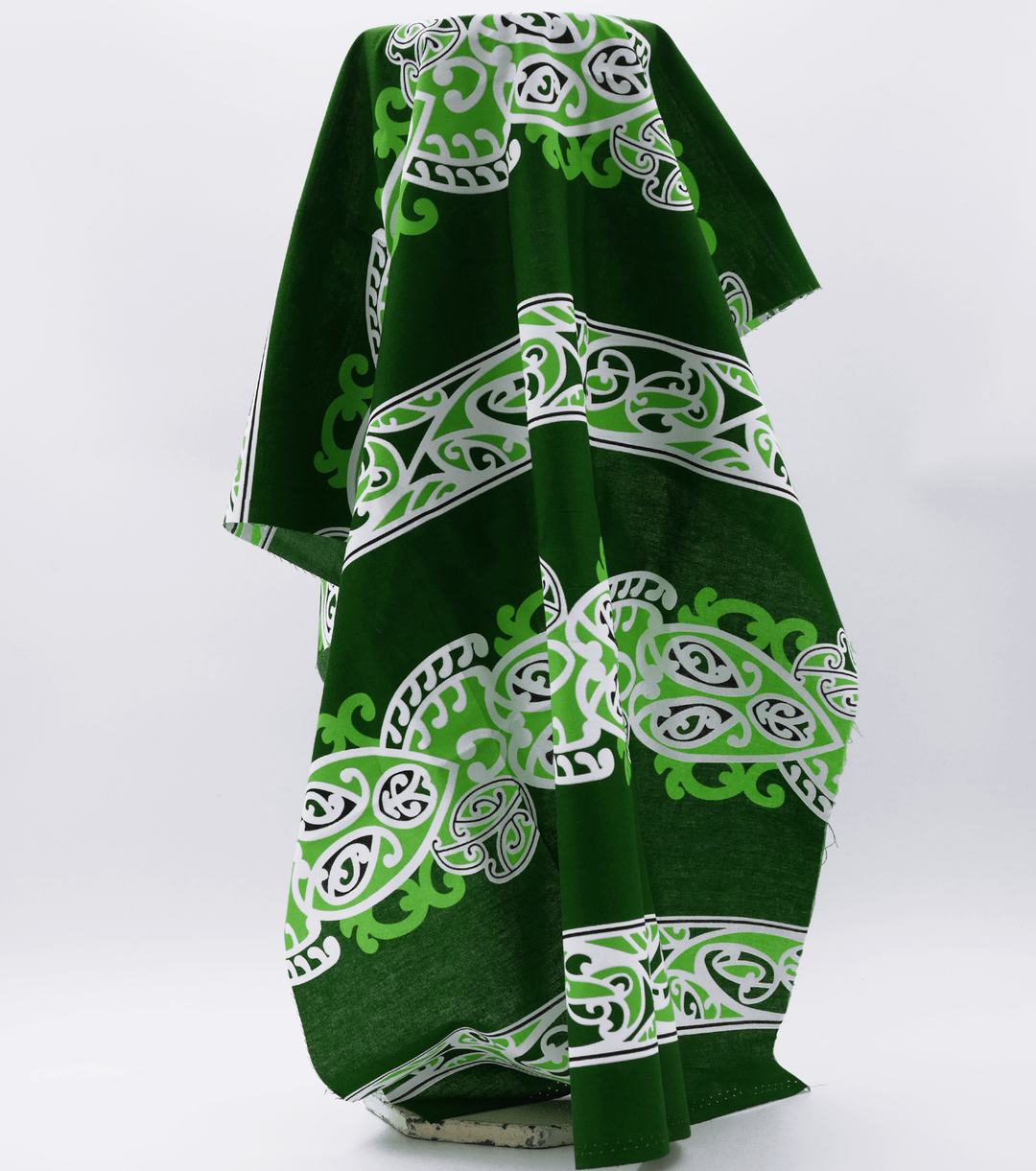 Cotton Maori Koru Design $8.00p/m - Green - The Fabric Shop