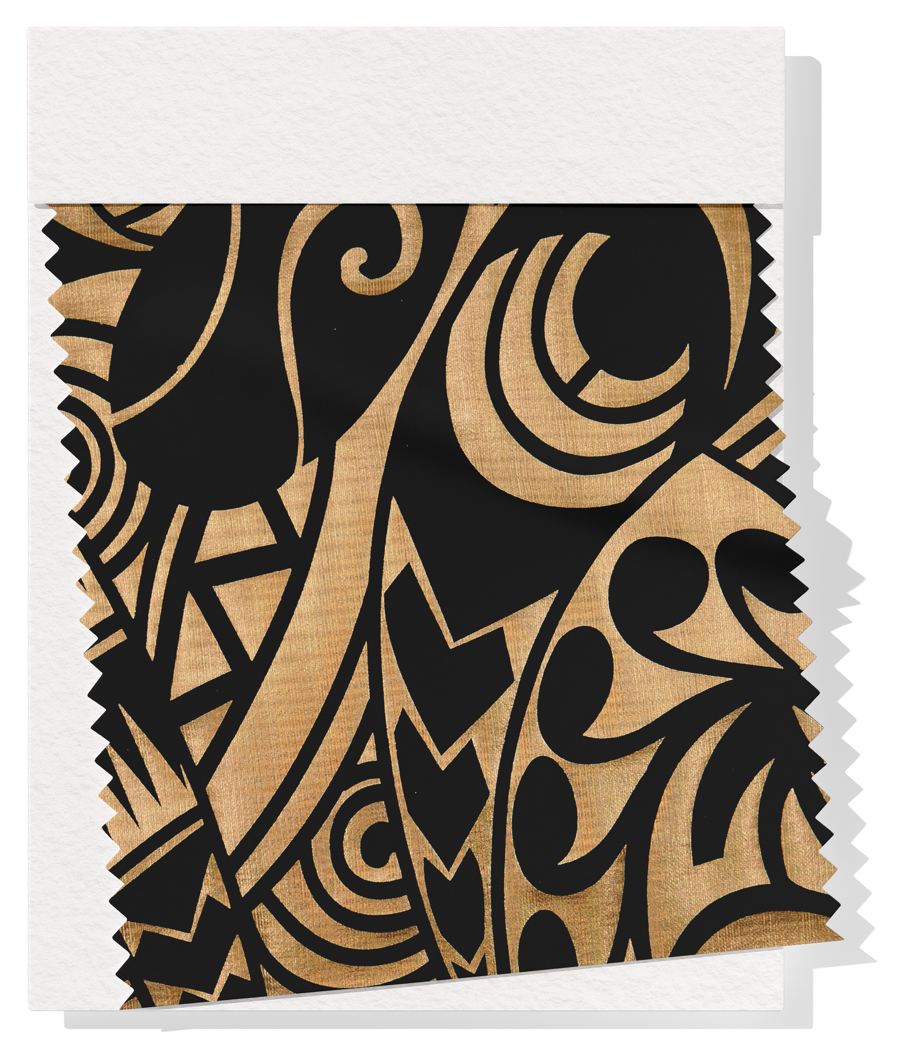Stretch Polyester Pacific Print $12.00p/m Design #9 - Black & Gold