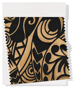 Stretch Polyester Pacific Print $12.00p/m Design #9 - Black & Gold