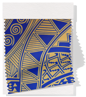 Polyester / Cotton Pacific Print $3.00p/m - Royal & Yellow