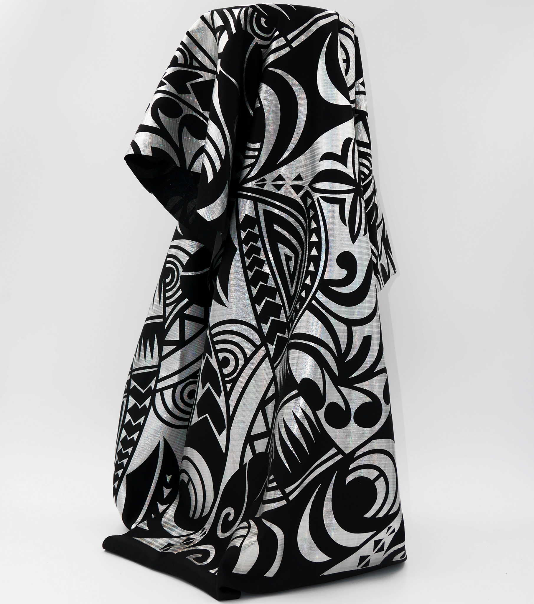 Stretch Polyester Pacific Print $12.00p/m Design #9 - Black & Silver