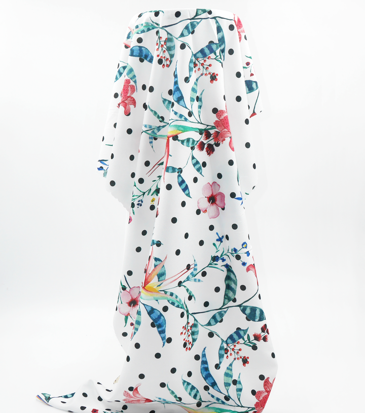 Printed Polyester $10.00p/m - White Polkadot Floral