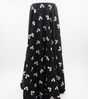Printed Polyester $10.00p/m - Black w/ white flower  (Online Only)