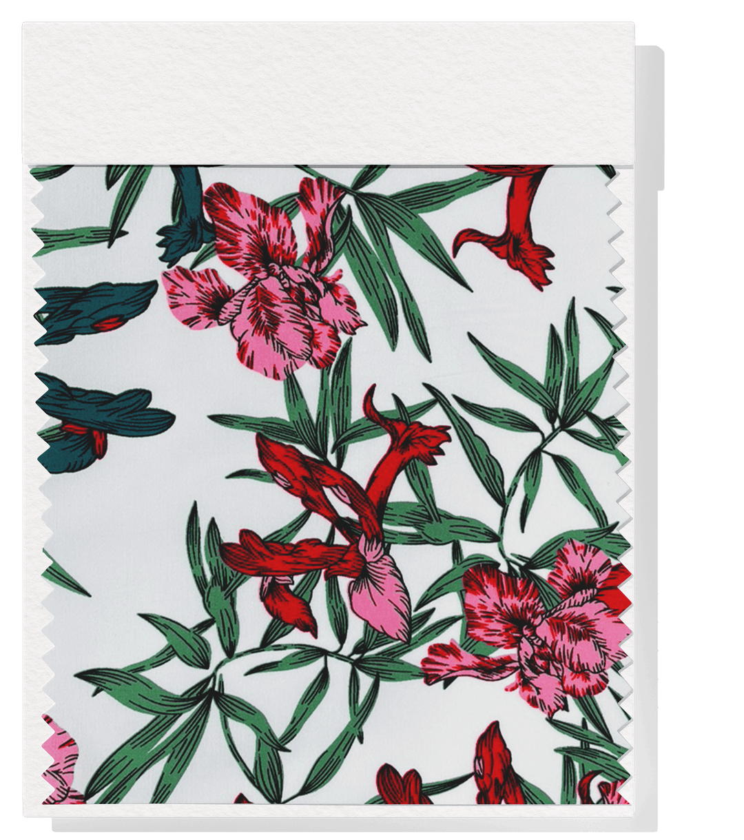 Printed Cotton Sateen $12.00p/m - Mimona White Design 16 - The Fabric Shop