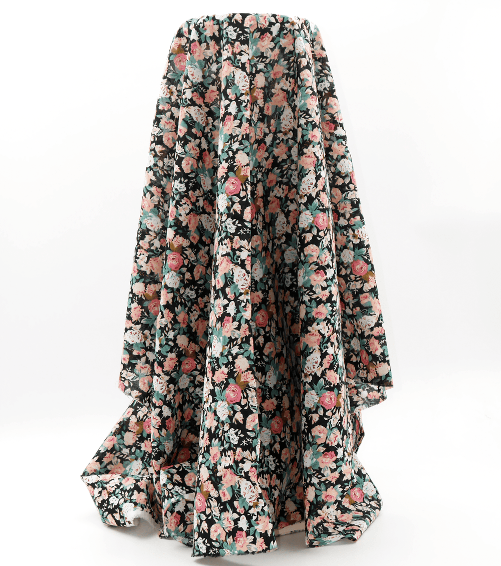 Printed Cotton Voile $12.00p/m - Black & Pink Design 3 - The Fabric Shop