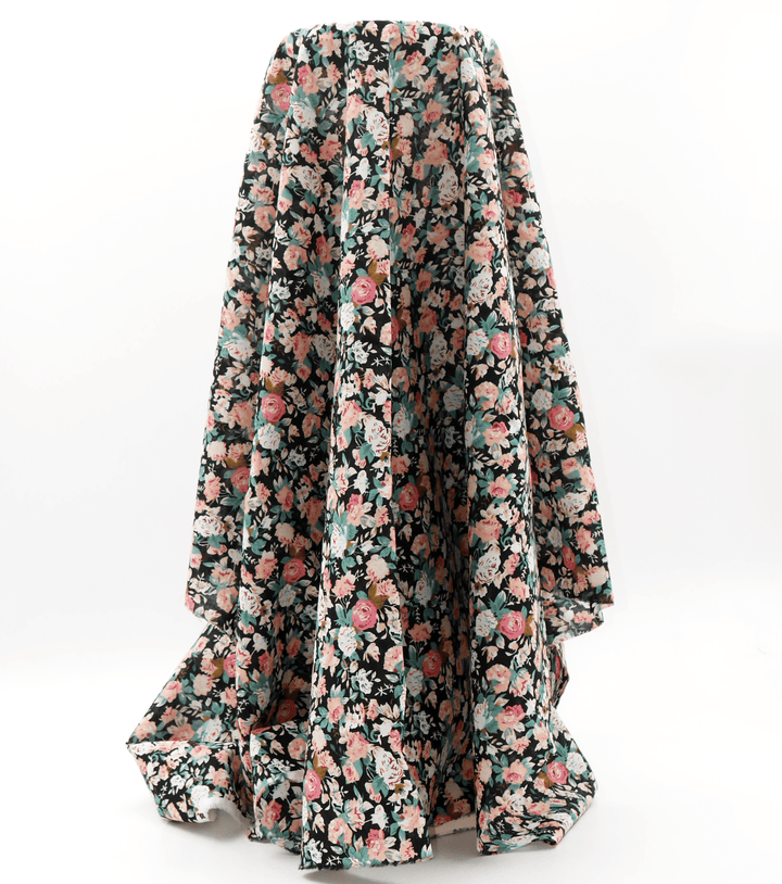 Printed Cotton Voile $12.00p/m - Black &amp; Pink Design 3 - The Fabric Shop