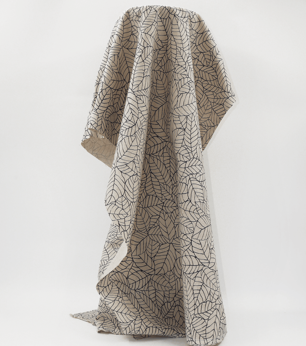 Printed Linen / Cotton $28.00p/m - Natural Leaf - The Fabric Shop