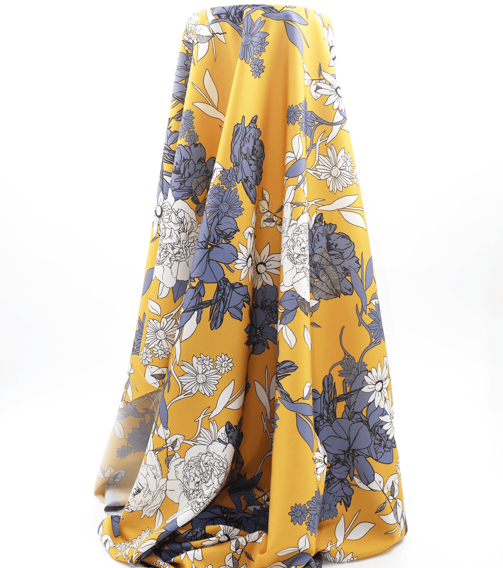 Printed Polyester $5.00p/m Golden Mustard Floral - The Fabric Shop