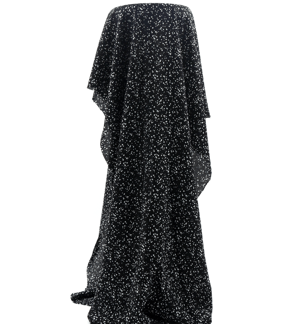 Printed Polyester Chiffon $5.00p/m - Black w/ white spots - The Fabric Shop
