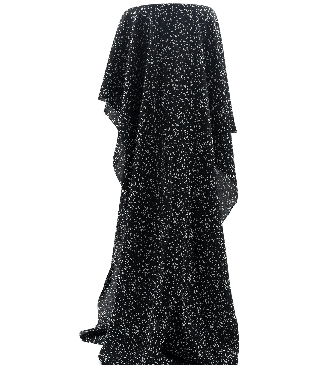 Printed Polyester Chiffon $5.00p/m - Black w/ white spots - The Fabric Shop