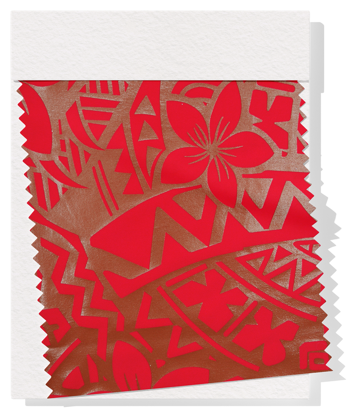 Stretch Polyester Pacific Print $12.00p/m Design #4 - Red & Bronze